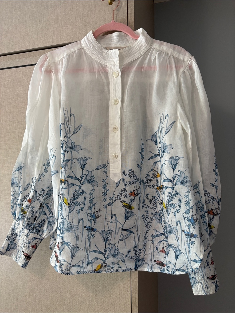 Banana Republic White Floral & Bird Button-Front Blouse